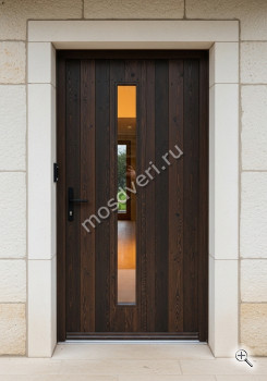 Высокая входная дверь коричневая со стеклянной вставкой - купить от производителя Мосдвери Высокая входная дверь коричневая со стеклянной вставкой